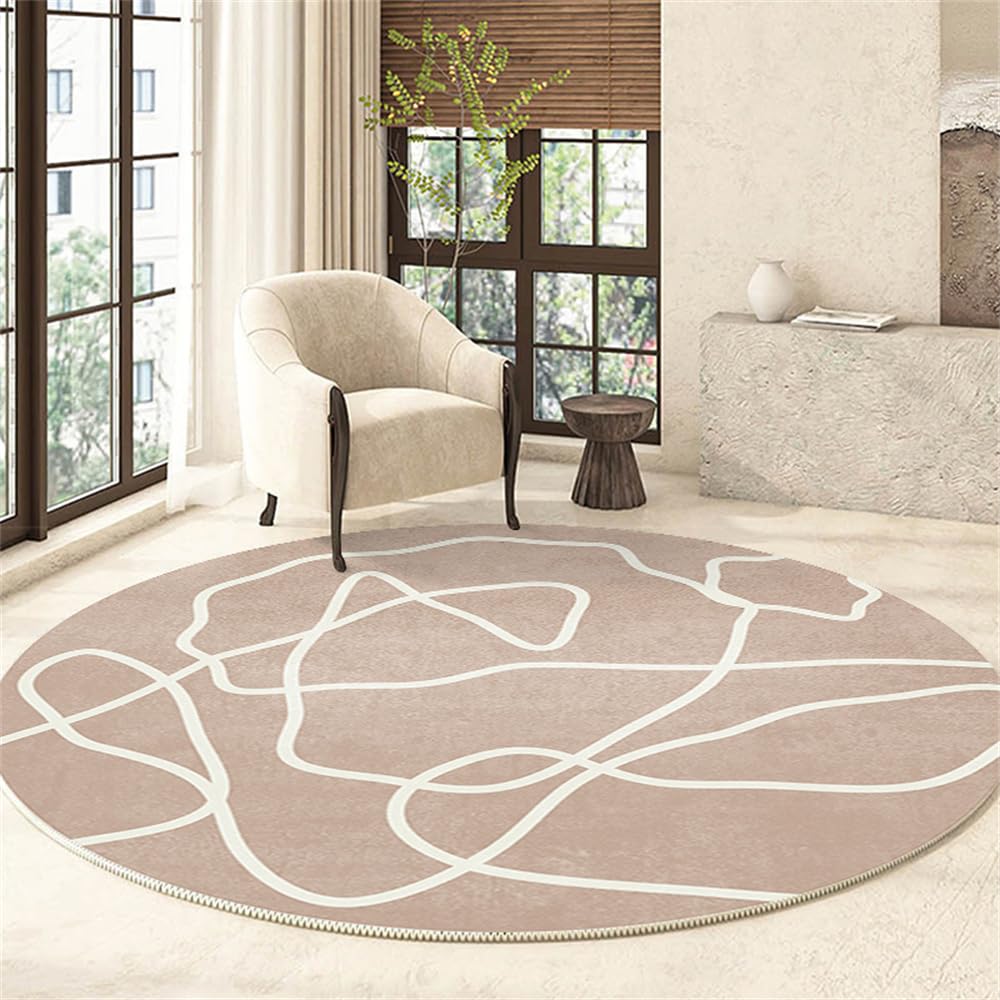 Highdi Alfombras Redondas, Tapete Redondo Antideslizante, Linea Minimalista Alfombra de Área Redonda Grande para Salón, Sofá, Mesa de Café, Estudio, Comedor, Dormitorio, Oficina (140cm,Marrón)