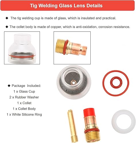 Miniatura 3 de Lente de gas de soldadura Tig, boquilla de soldadura Tig, copa de antorcha de Tig, taza de vidrio Tig para soldadura Tig Juego de boquillas de