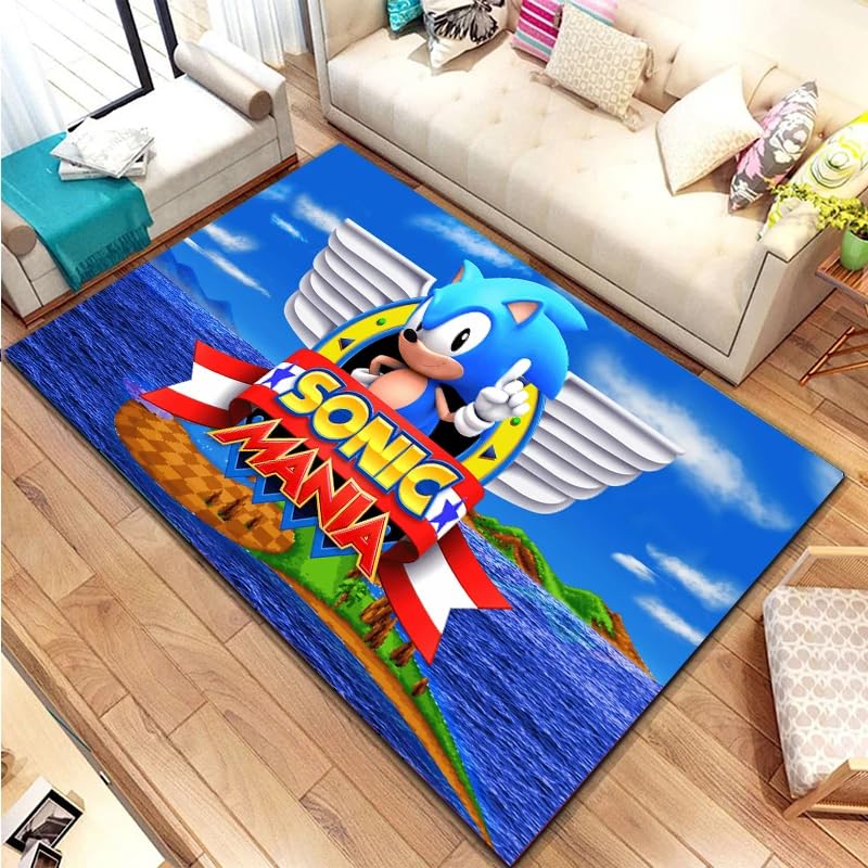 Dibujos Animados S-Sonic-C Hedgehog Print Alfombra De Área Grande Adecuada Para El Hogar Sala De Estar Dormitorio Sofá Decoración Piso Alfombra Antideslizante Para Niños Regalo 120X180Cm