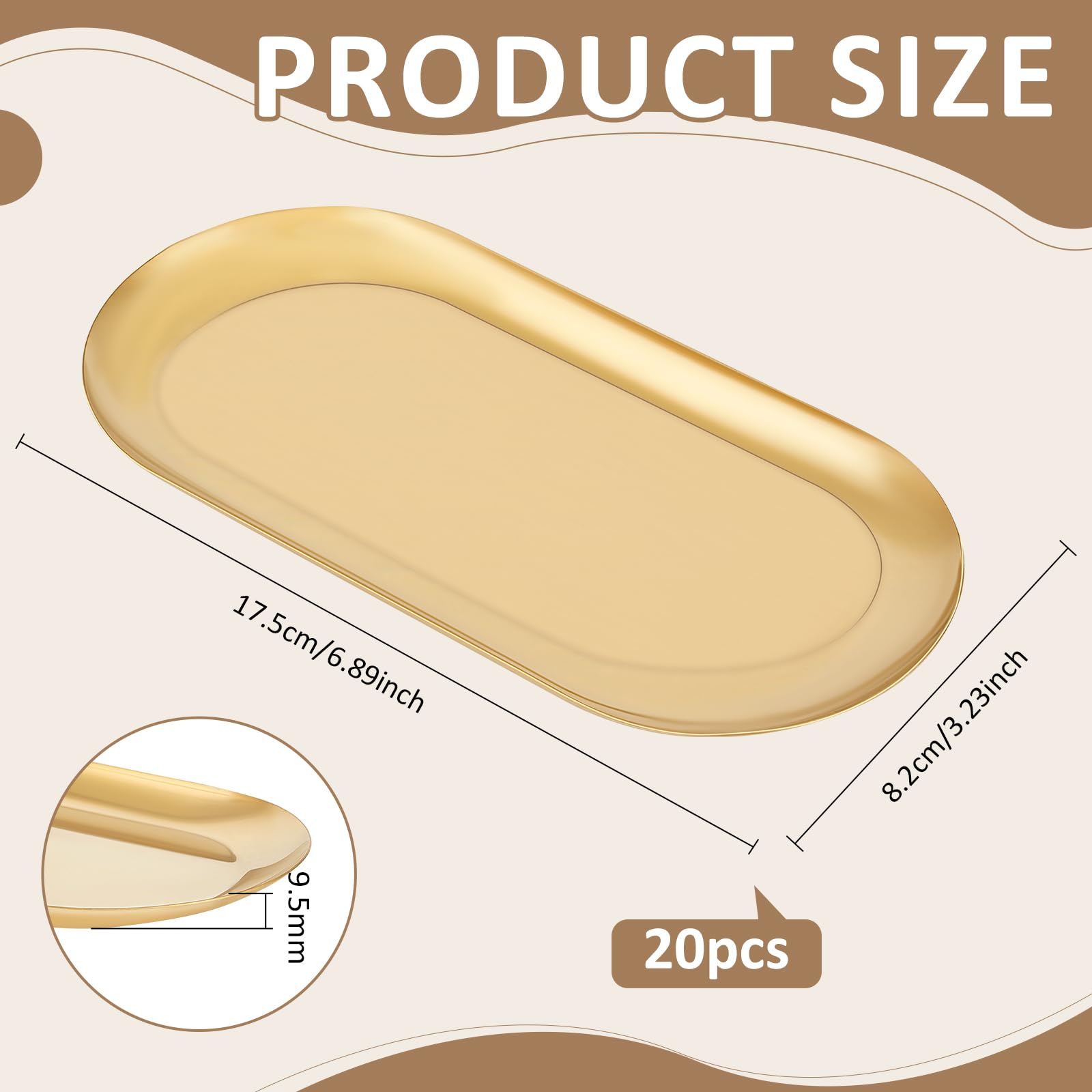 20 Teiliges Serviertablett Set Aus Edelstahl Schmucktabletts Goldene Servierplatten Dekorativ Zum Servieren von Speisen 17.5cm Ovale Aufbewahrungsschale Für Partybuffet Sushi Snacks