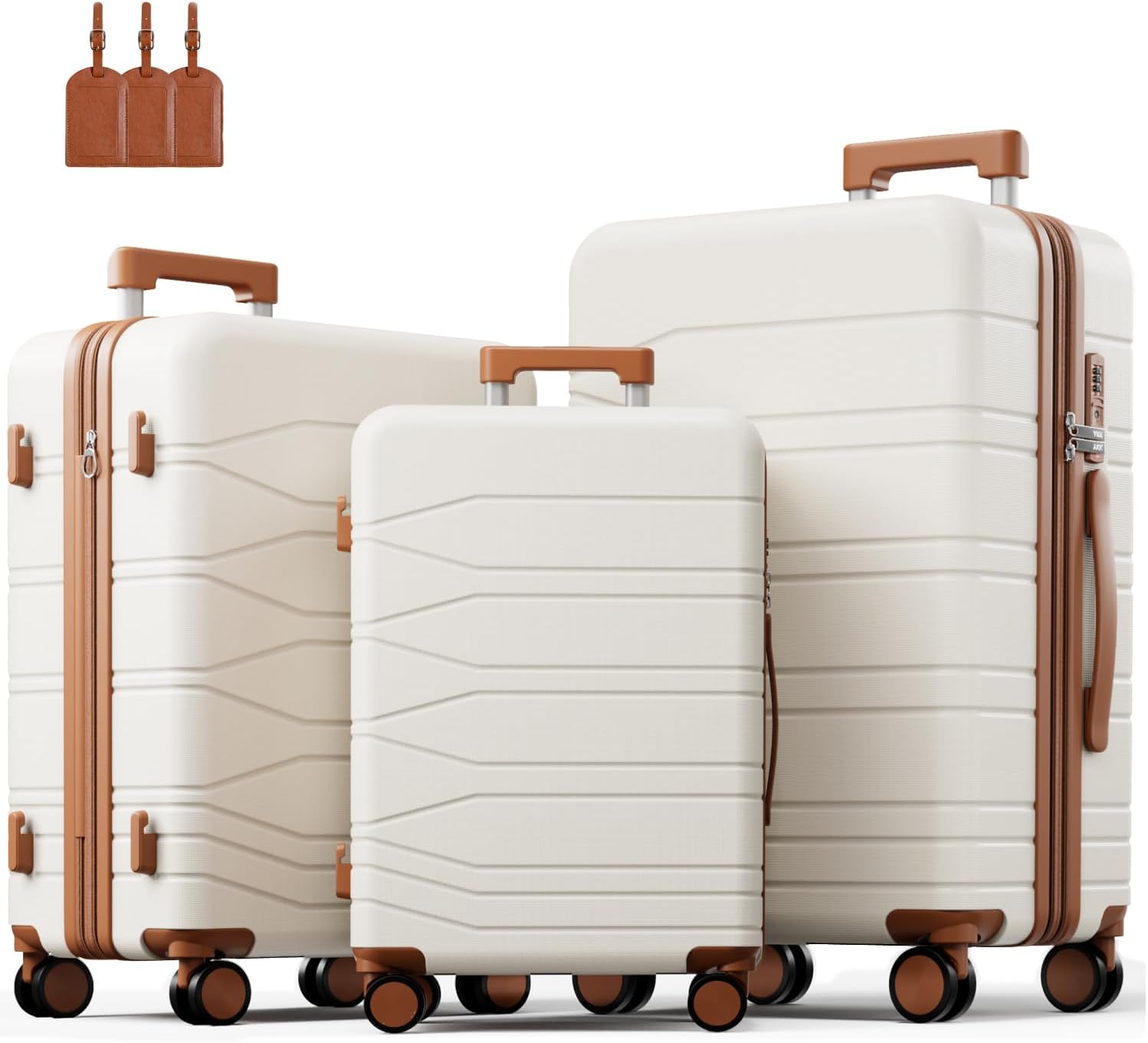 3 Piece Luggage Set, 21/25/29 Inch Expandable Luggage Sets with Spinner Wheels, ABS+PC Hardshell Suitcases, Suitcase Set with YKK Zipper, TSA Lock & 3 Tags