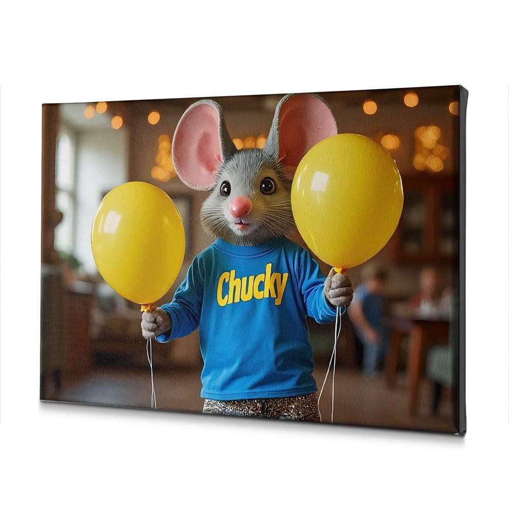 Toile décorative rustique avec souris et ballons pour salon rétro chaleureux