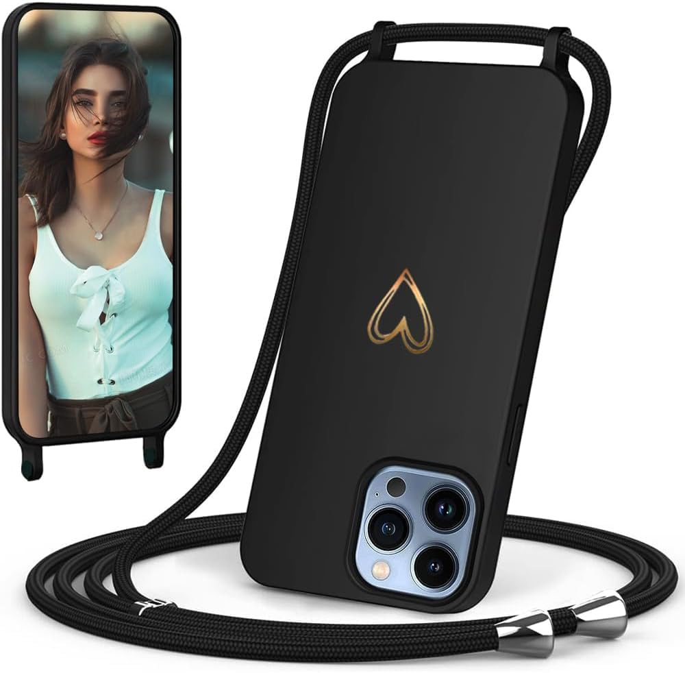 Custodia IPhone 12/12 Pro Con Cordino - Motivo Cuore, TPU Morbido, Antiurto