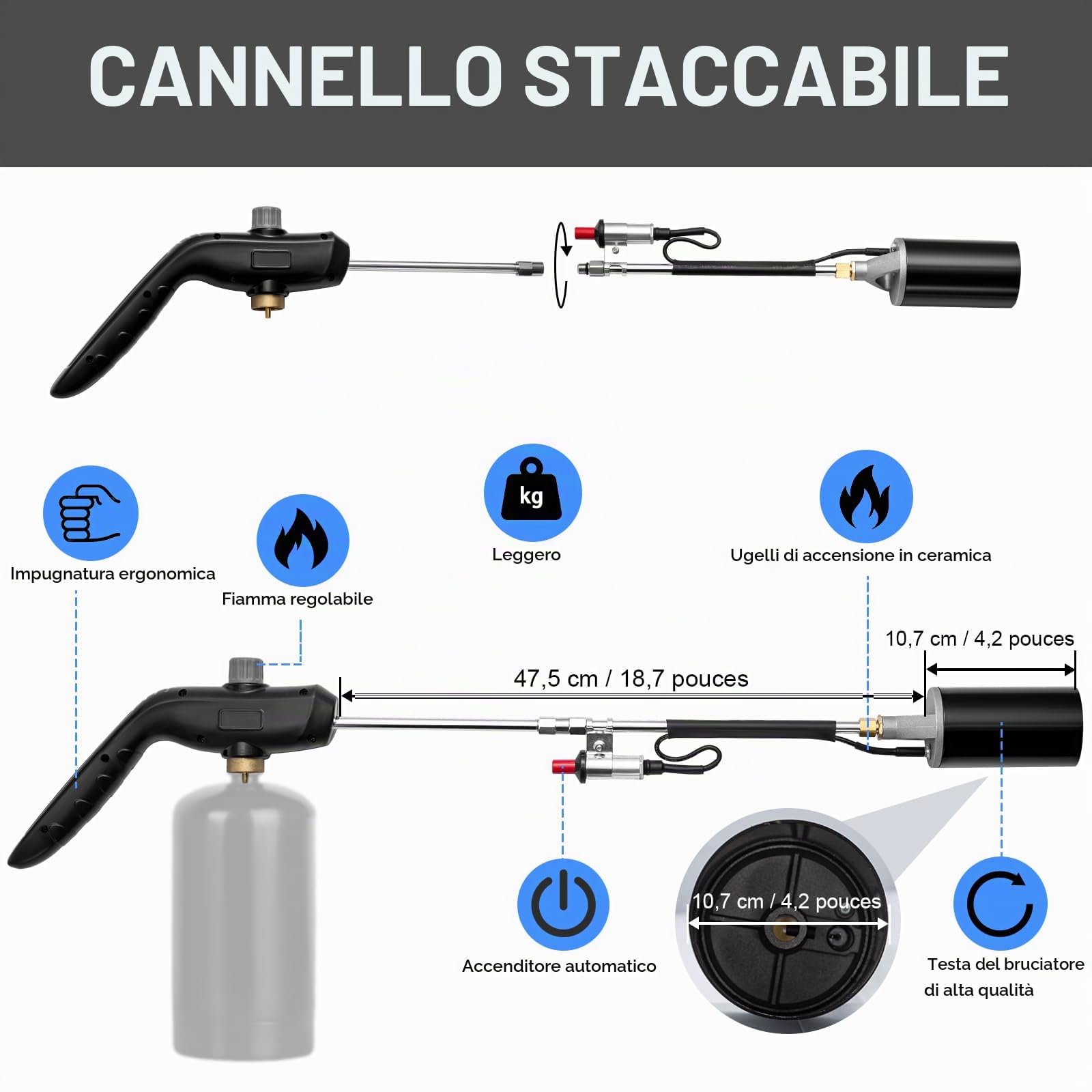 Torcia propano bruciatore erbaccia, 1.200.000 BTU ad alta uscita erbacce torcia lanciafiamme, bolla torcia con controllo fiamma e 30 "braccio lungo staccabile per giardino legno ghiaccio neve