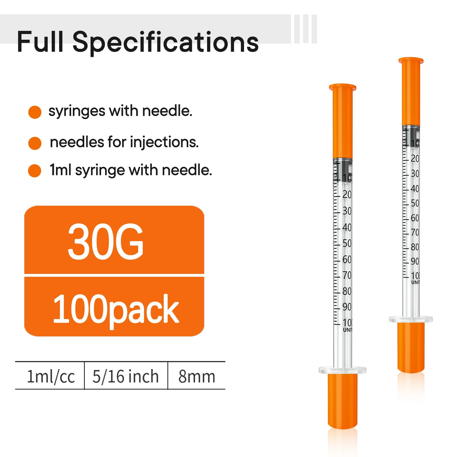 U-100 1ml 30g x 5/16 syringe with needle, glp1 syringes, Pack 100 — Amazon image 5