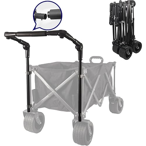 Universal Folding Wagon Push Handle Attachment with Stainless Steel Connectors,Foldable Push Pull Bar for Collapsible carts/Costco carts/Garden Carts,Whether Round or Square Metal Frame