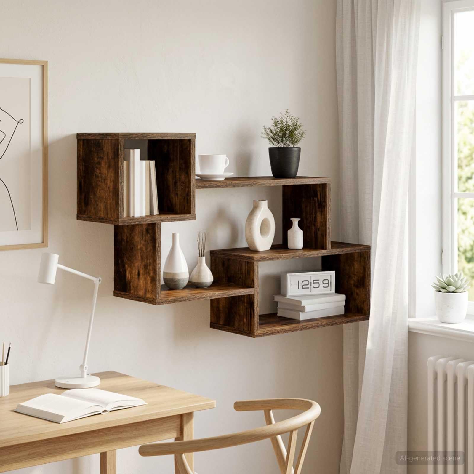 Estantería de pared flotante de madera y metal, 87 x 20 x 55 cm, para salón, dormitorio, cocina, baño, pasillo, oficina, espacio de almacenamiento, organizador, decoración