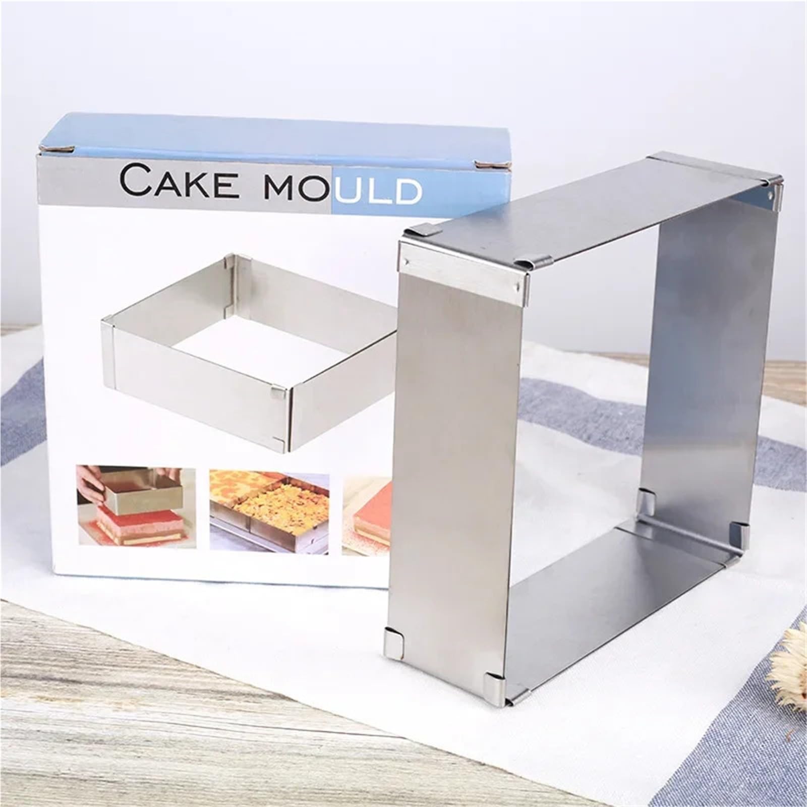 Anillos Para Tartas Molde for hornear pasteles, anillo cuadrado largo activo telescópico ajustable de acero inoxidable grande, 1 ud. Para Postre，Tartas