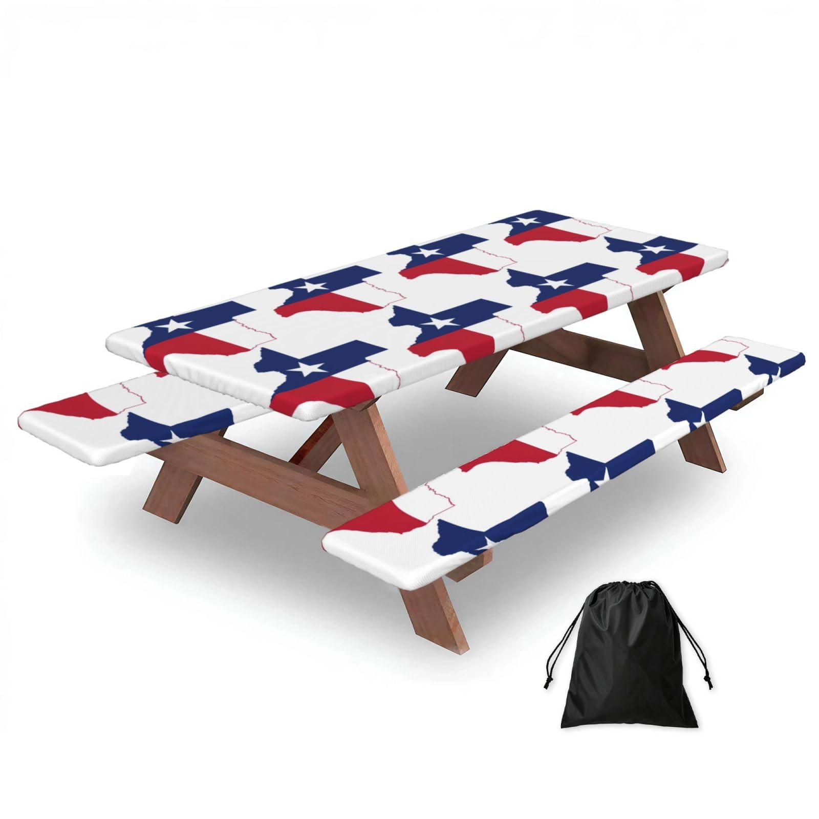 Zyjhyy Black Texas State Flag Map Print Party Table Covers With Bench Covers Set Of 3 Picnic Table Cloth Wipe Clean For Garden Camping