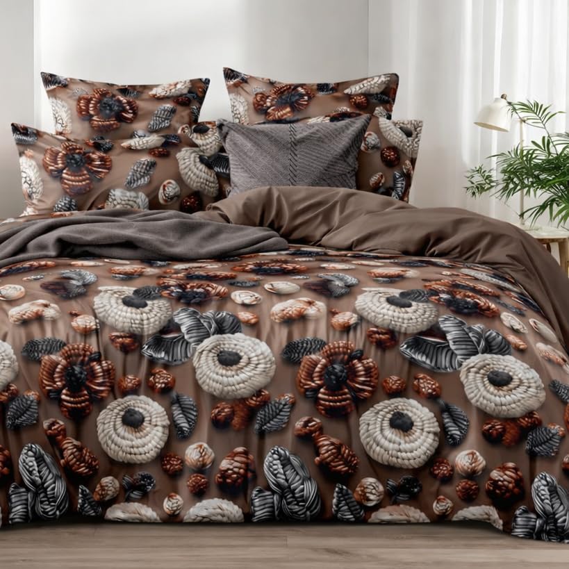 Image of DECOR2ADMIRE 300 TC Premium 7D Print Super King Size Cotton Bedsheet Set with 2 Pillow Covers | Ultra Soft 108 inch x 108 inch | Elegant Floral Designs (Classic Brown Floral)
