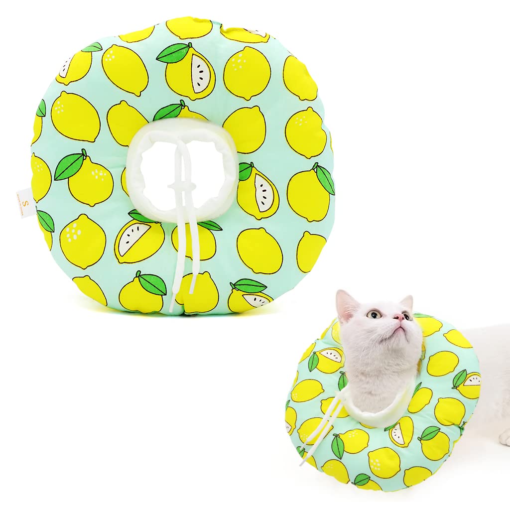Qpets® Cat Cone Collar Comfy & Soft Stuffed PP Cotton Adjustable Size Machine Washable, After Surgery for Anti-Licking Dog Cone Collar,Surgery Recovery Collar for Pet (S :12-22cm)
