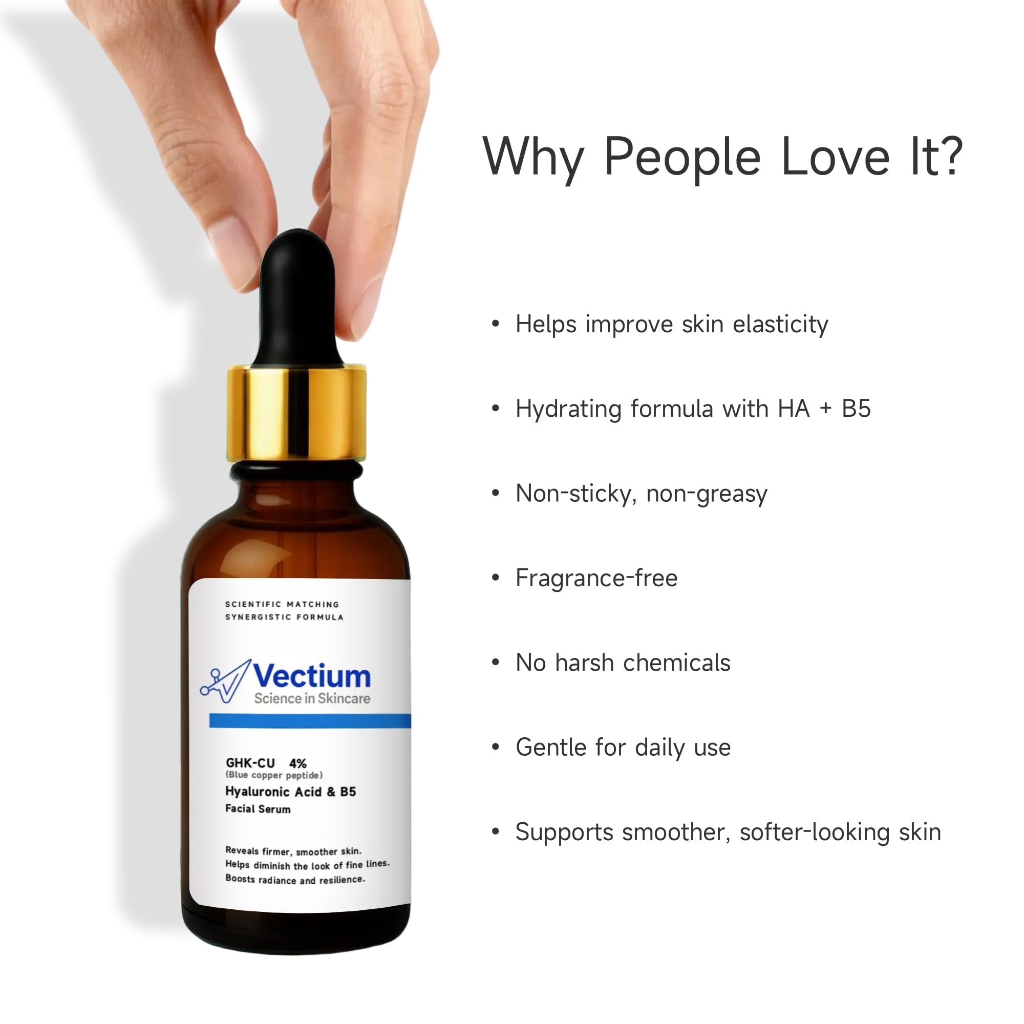 Vectium Blue Copper Peptide Serum 4% GHK-CU & Hyaluronic Acid + B5 - Helps reduce the appearance of fine lines ,Firms, Smooths & Hydrates Skin