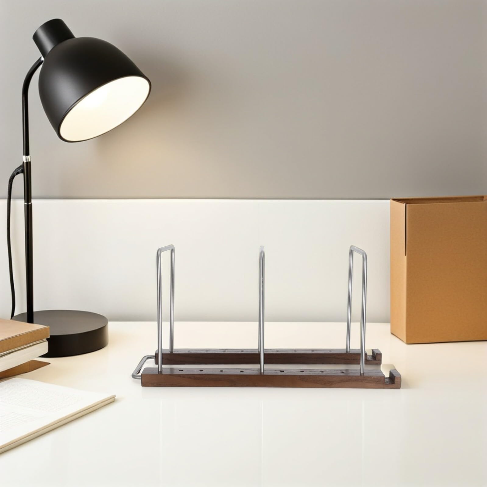 Yardenfun Supporto per Vinili e CD in Legno e Acciaio Inox Design Vintage Elegante, Salvaspazio per Soggiorno e Studio, Mensola da Tavolo per Album e Dischi