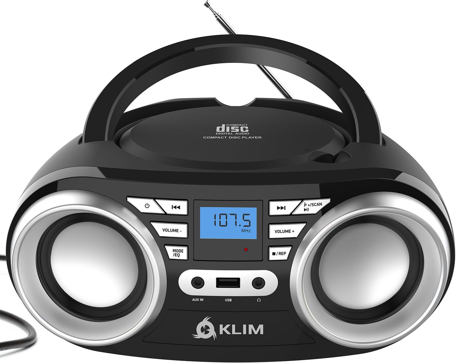 KLIM B3 przenośny odtwarzacz CD z radiem FM, Bluetooth, USB i AUX, wysokiej jakości podwójny głośnik, efekty dźwiękowe EQ, 20 zaprogramowanych kanałów, kompaktowy i lekki, przenośny