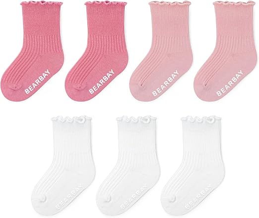 7 Pairs Cotton Baby Ruffle Grip Socks for 0 Months - 5 Years Old Walking Socks