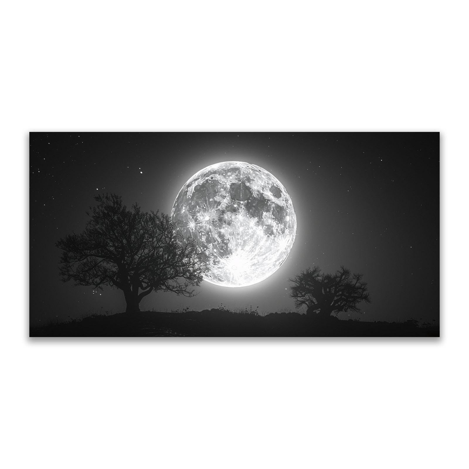 JOSUE Forest Wall Art Moon Minimalist Canvas Large Wall Art For Living Room,Black,white Pictures Living Room Bedroom Bathroom Kitchen Office Home Decor-50x100cm Unframed