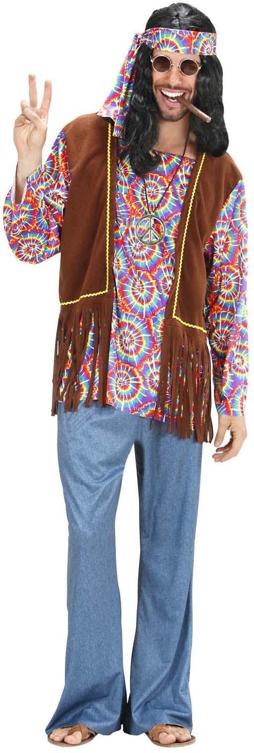 Mens Psychedelic Hippie Man Costume Small UK 38/40" for 60s 70s Hippy Fancy Dress