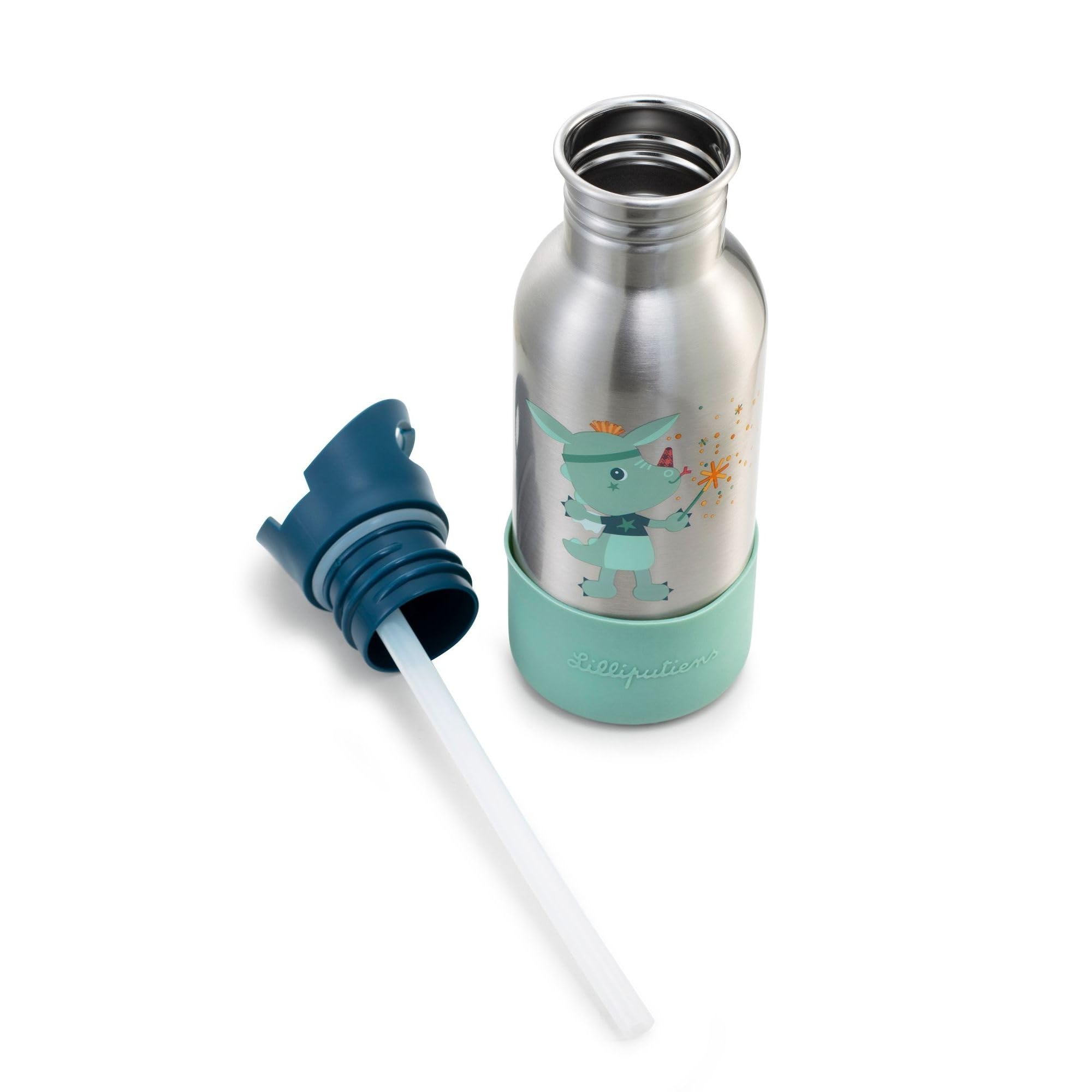LILLIPUTIENS Botella Acero Inoxidable 600 Ml Wonder Stella | Pajita Desmontable | Base Silicona Antichoque | Desde 2 Años