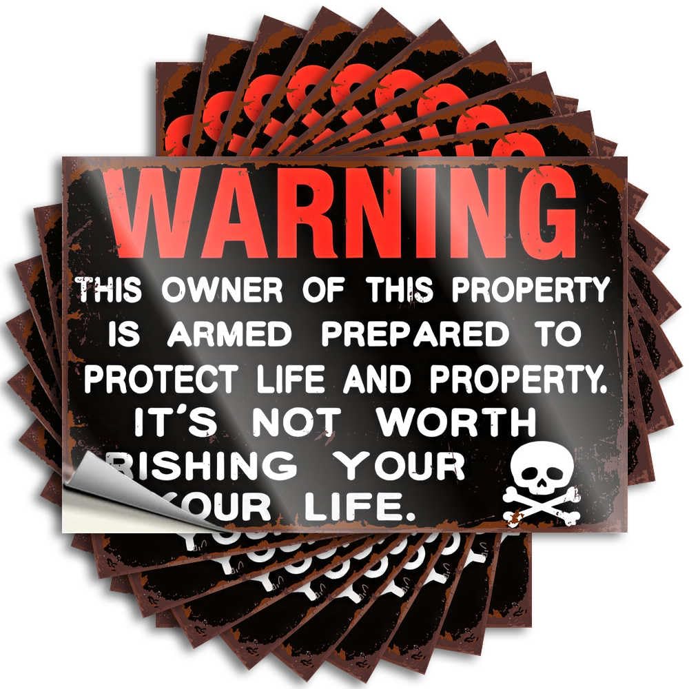 Sticker - Tiny Helmet Armed Property Owner Warning Sign for Teen Gifts(6X9CM)