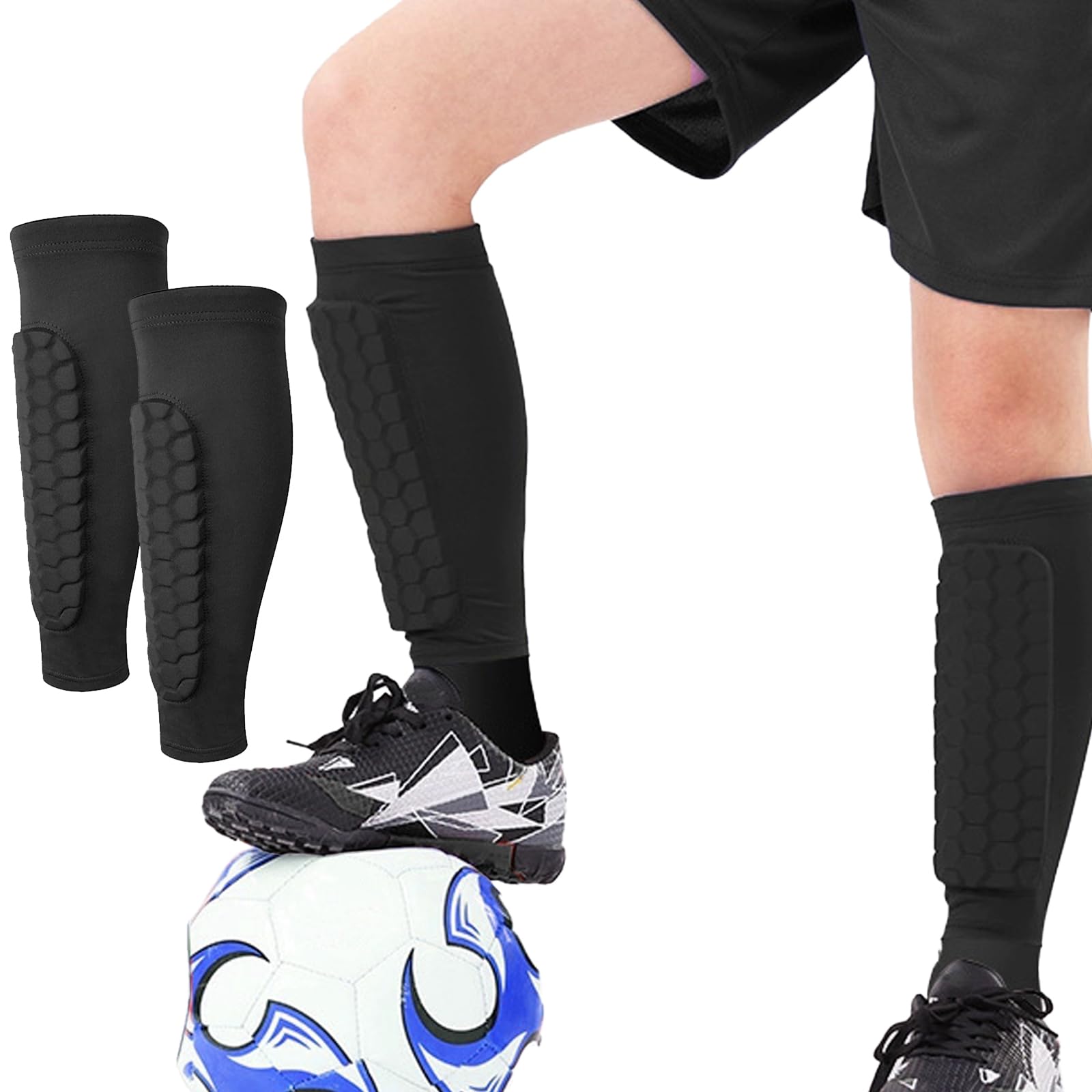 Parastinchi Da Calcio Con Calze Integrate - 2 Paia, Antiscivolo E Traspiranti Per Uomo, Donna E Giovani (Nero) - Foto 6