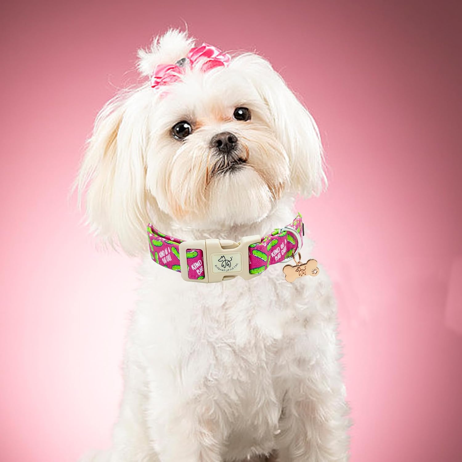 Elegant little tail Dog Collar, Dill Pickle Print Pink Puppy Male Adjustable Cotton Pet Collar with Quick Release Buckle for Small Medium Large Dogs image 5