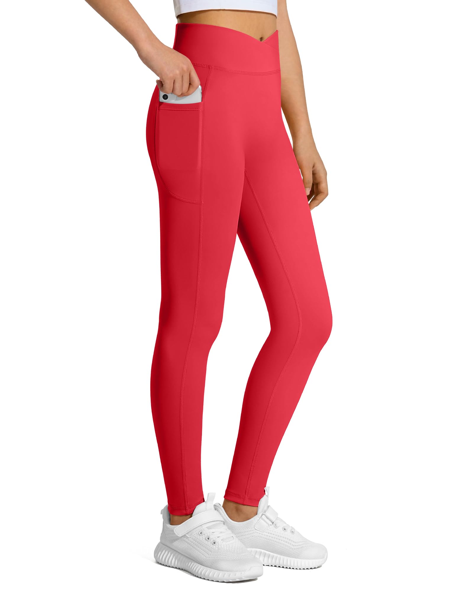 JOCMIC Girls Athletic Leggings High Waist for Kids Yoga Pants with Pockets