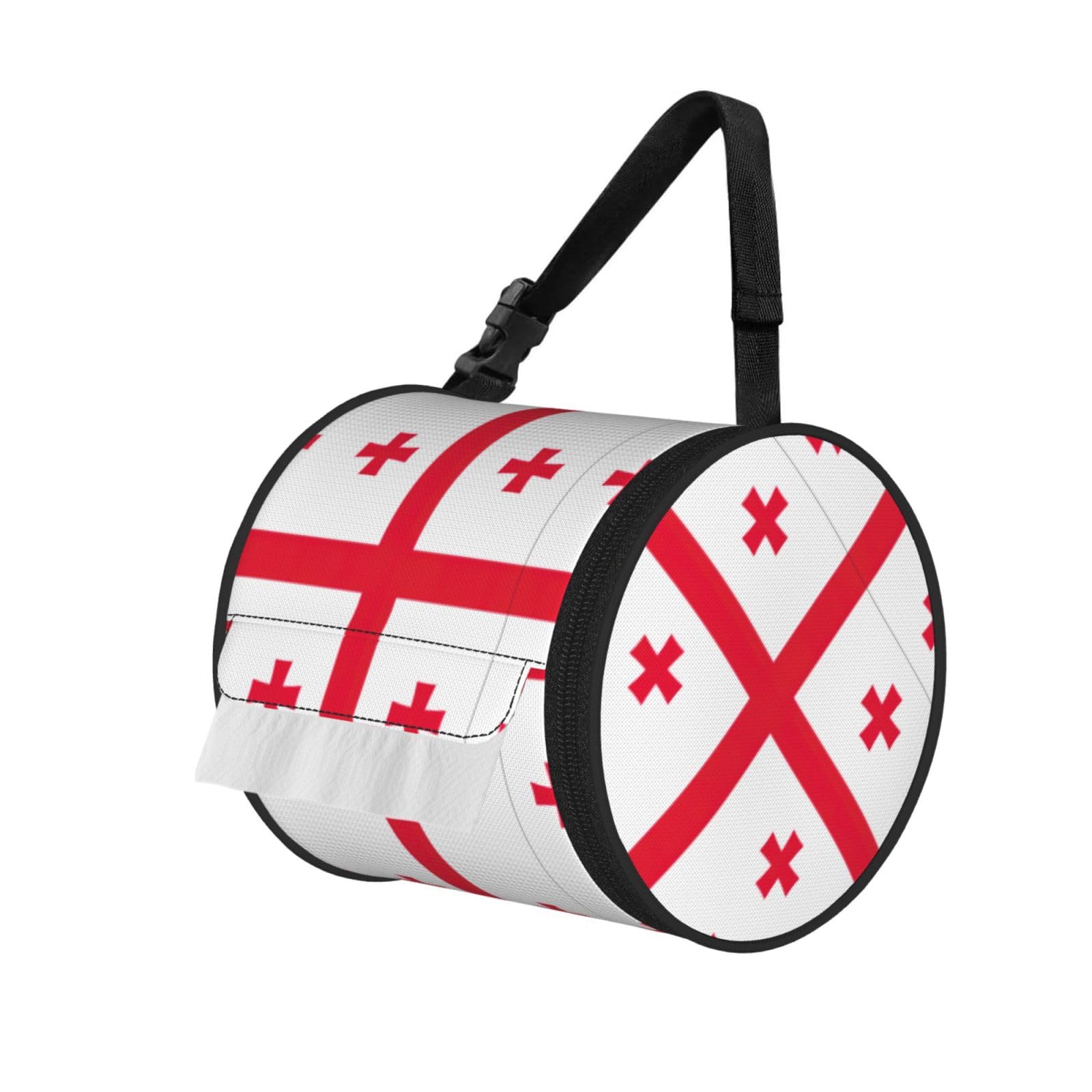Flag Of Georgia Print Cylinder Bathroom Tissue Holder With Buckle Strap, Portable Paper Case For Road Trips