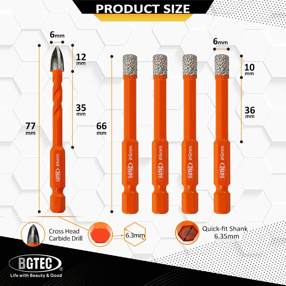 BGTEC Juego de 50 Hojas de Sierra de Calar para Corte de Madera Metal & Juego Brocas Diamante 5 piezas 6MM para Granito Mármol Porcelana Cerámica