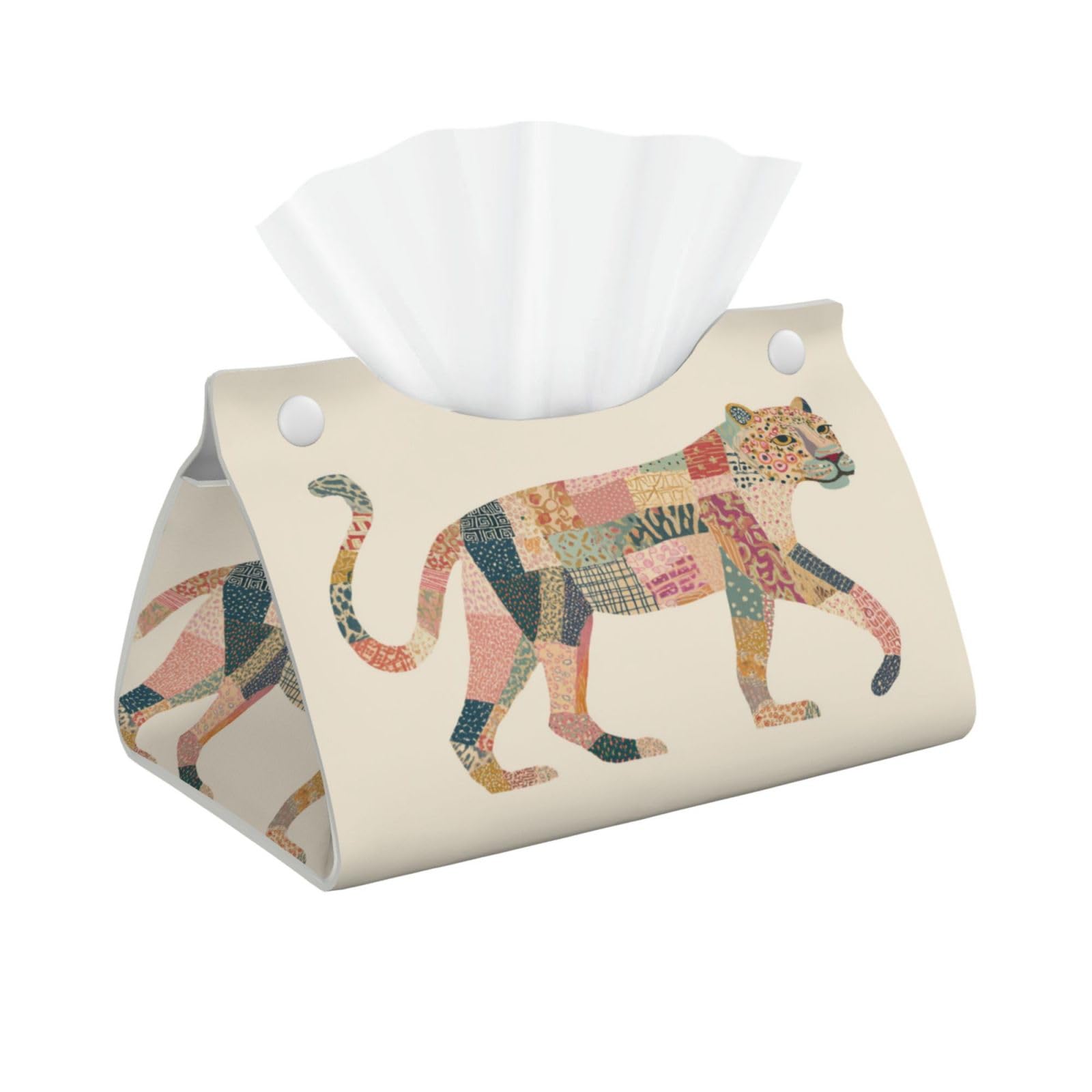Patchwork Leopard Simple Tissue Box Cover Rectangle Pu Leather Tissue Box Holder for Car Bathroom Bedroom Desk Tabletop Decor