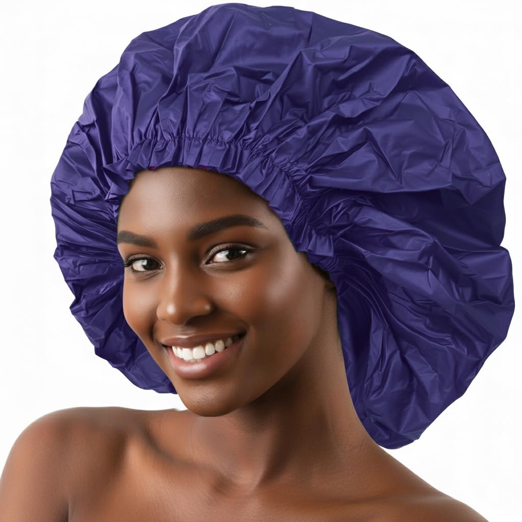 DONNA Super Jumbo Shower Cap – Comfortable Elastic Band, 100% Waterproof Hair Cap for Long Hair, Braids & Thick Styles, Reusable Big Shower Cap for
