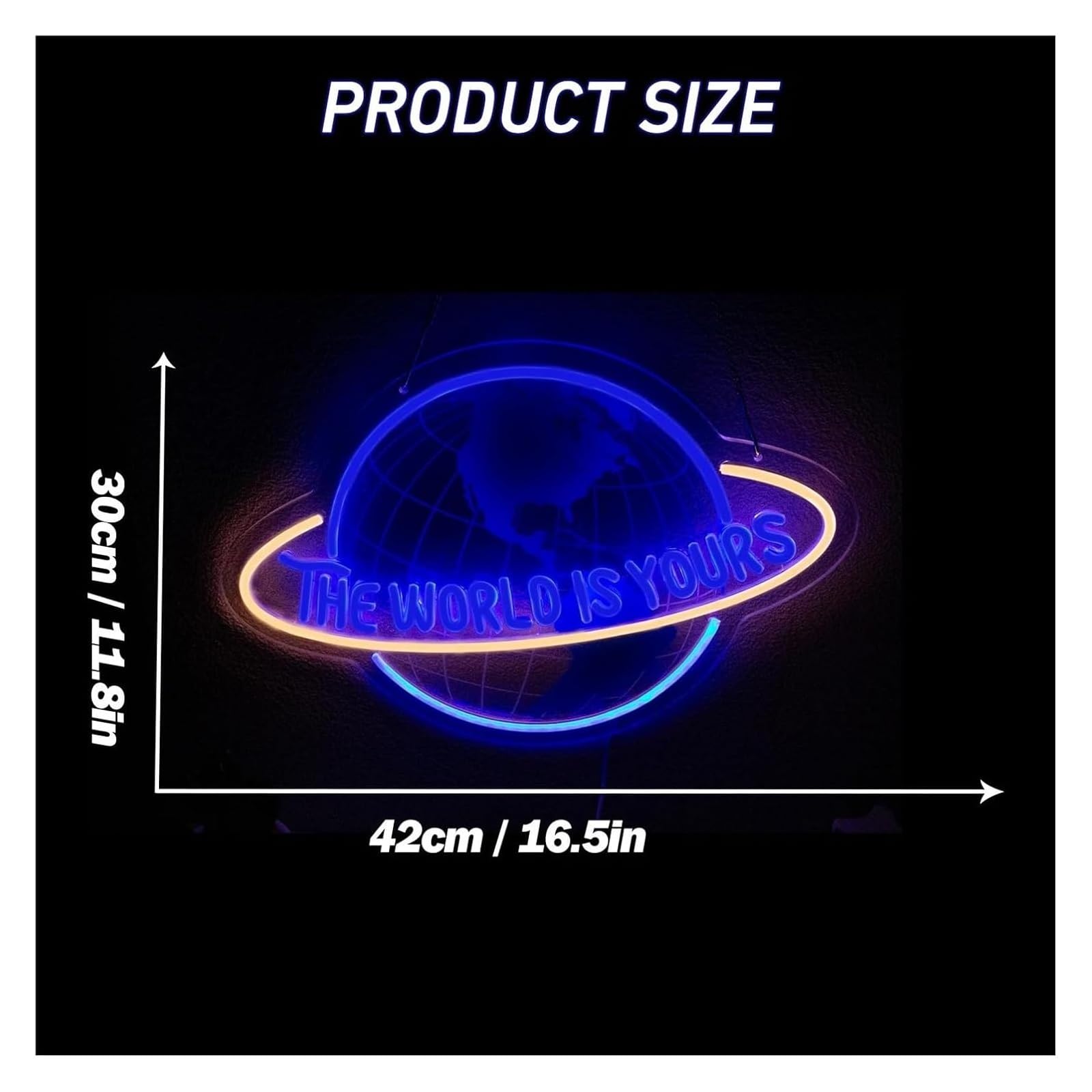 Enseigne lumineuse néon « Le monde est à vous » pour décoration murale de salle pour sport, lumière bleue, 30x42cm