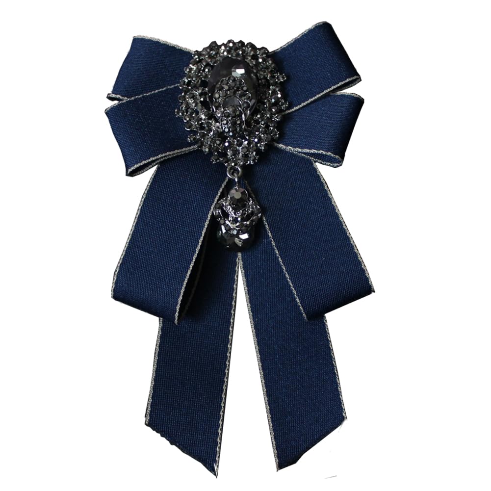 Rhinestone Retro British Style Pre-tied Adjustable Fabric Ribbon Bow Tie for Women Men Uniform Necktie Bownot