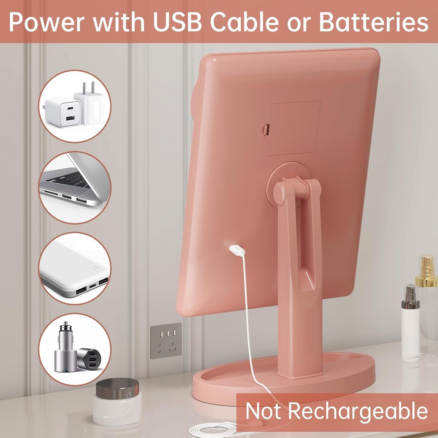FUNTOUCH Grote Verlichte Ijdelheid Make-upspiegel (XL), Verlichte Spiegel met 35 LED-Verlichting, Touchscreen Dimbaar en 10x Vergrotingsspiegel, Dubbele Voeding, 360 ° Rotatie Tafelblad Cosmetische Spiegel