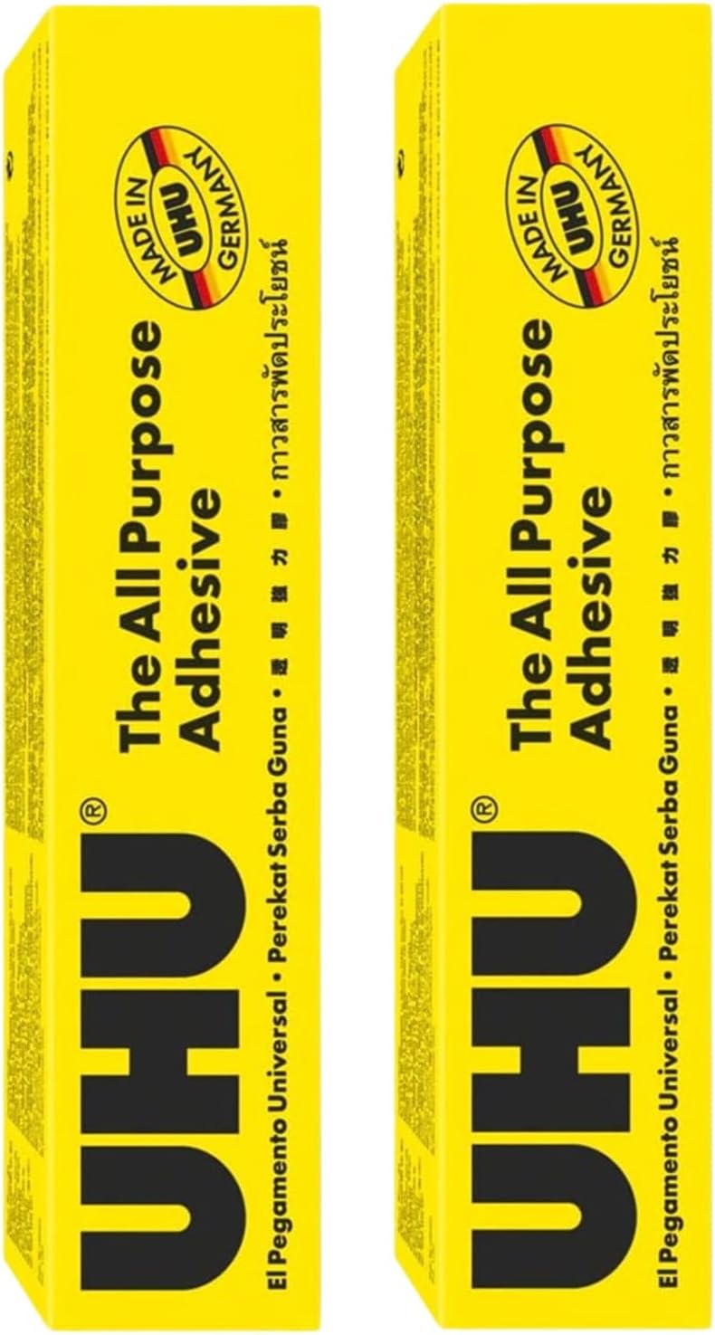 UHU All Purpose Adhesive, Fast, Strong, Crystal-Clear, Adjustable, Permanent, Transparent, 125 ml Tube, Pack of 2
