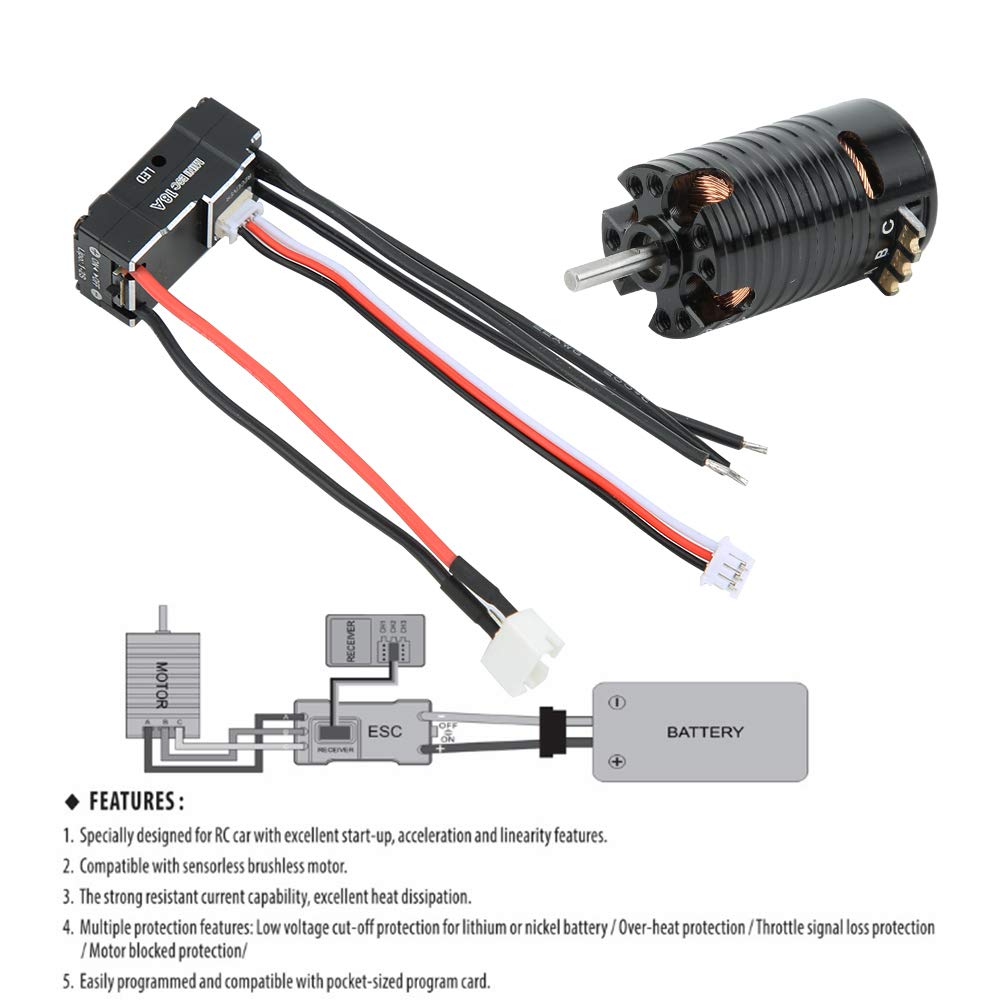 Motore brushless, 1410 Motore brushless 18A Nero ESC RC Ricambio Ricambio Accessori Motori completi Motori elettrici e parti (nero) 2500KV)