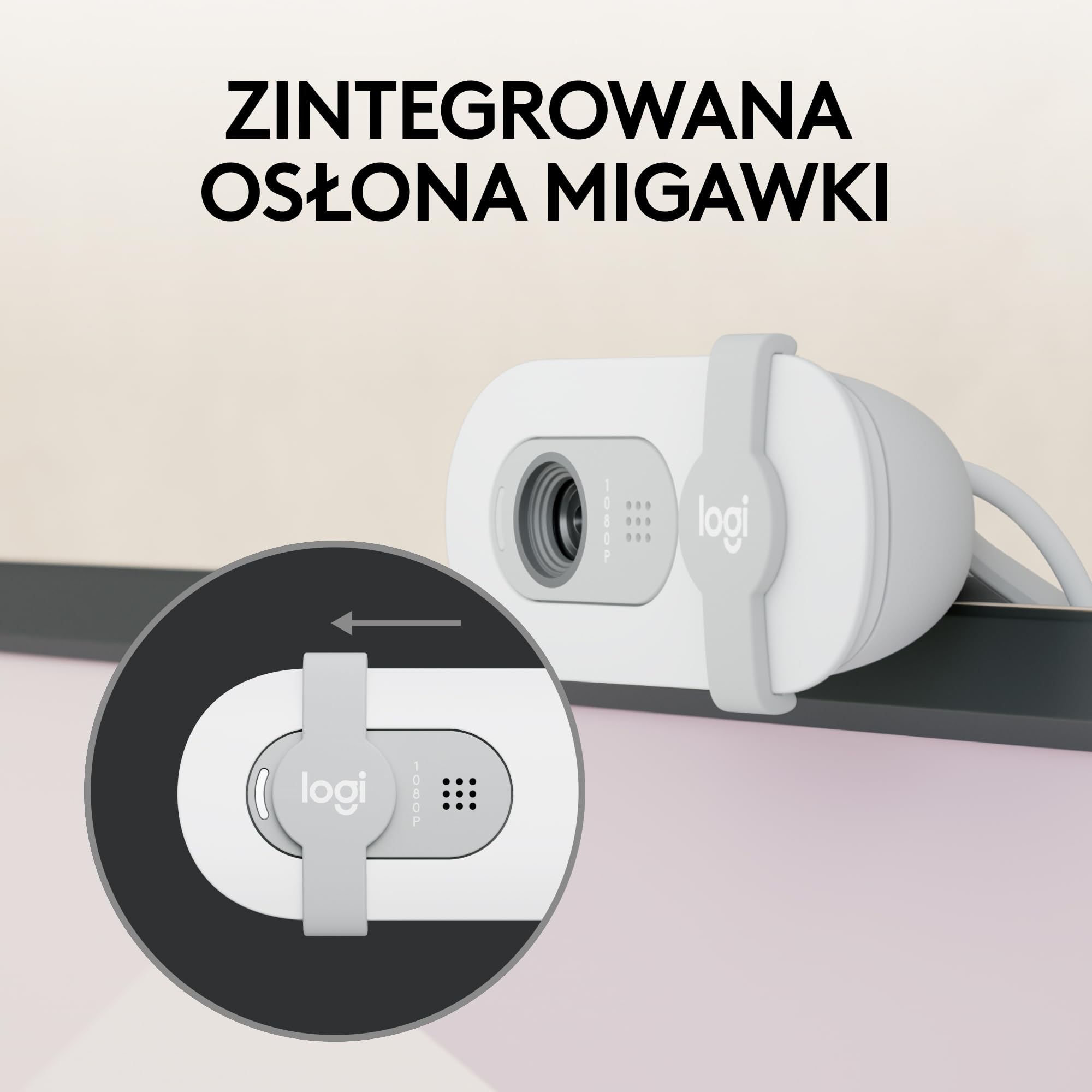 Logitech Brio 100 Full HD Kamera do spotkań i streamowania, automatyczny balans światła, wbudowany mikrofon, osłona migawki, USB-A, do Microsoft Teams, Google Meet, Zoom i innych - Biały