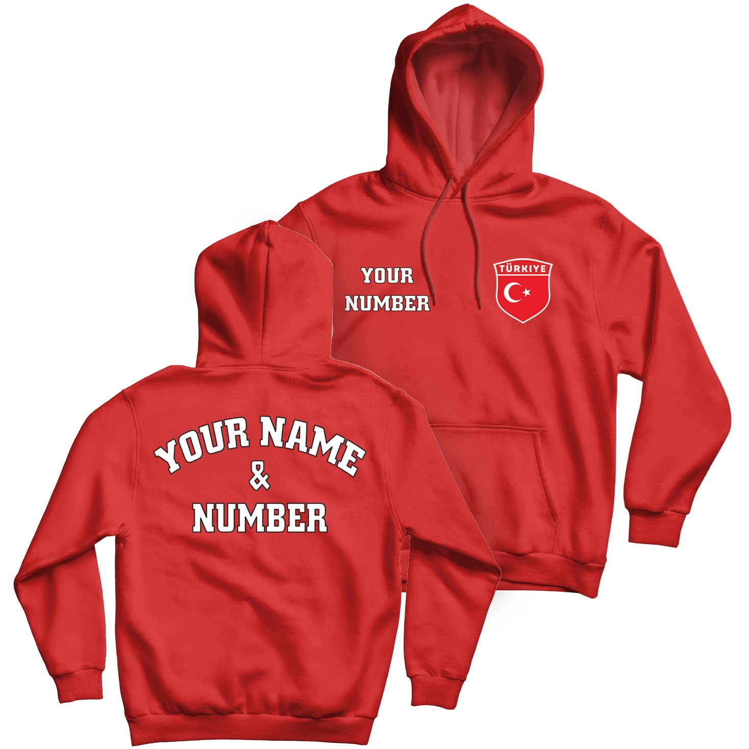 Felpa con Cappuccio da Calcio Personalizzata | Hoodie con Il Tuo Nome e Numero | Turchia Calcio 2026
