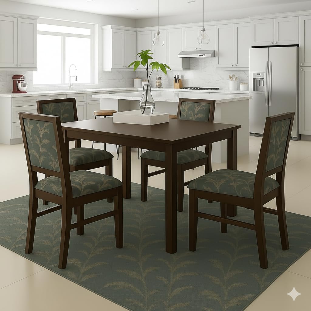 HANDWOOD FURNITURE Sheesham Wood Dining Table(34x34) | 4 Seater Dining Set | 1 Year Warranty | Wooden Dining Table with 4 Chairs | Walnut Finish with Grey Cushions -DIY(Do-It-Yourself)