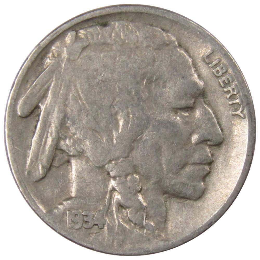 1934 Indian Head Buffalo Nickel 5 Cent Piece F Fine 5c US Coin