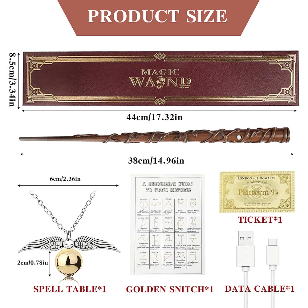 KBIBCK Hermione Granger Wand, 38CM Hermione Wand Light Up, USB Charging Wizard Wands Glow - Image 2