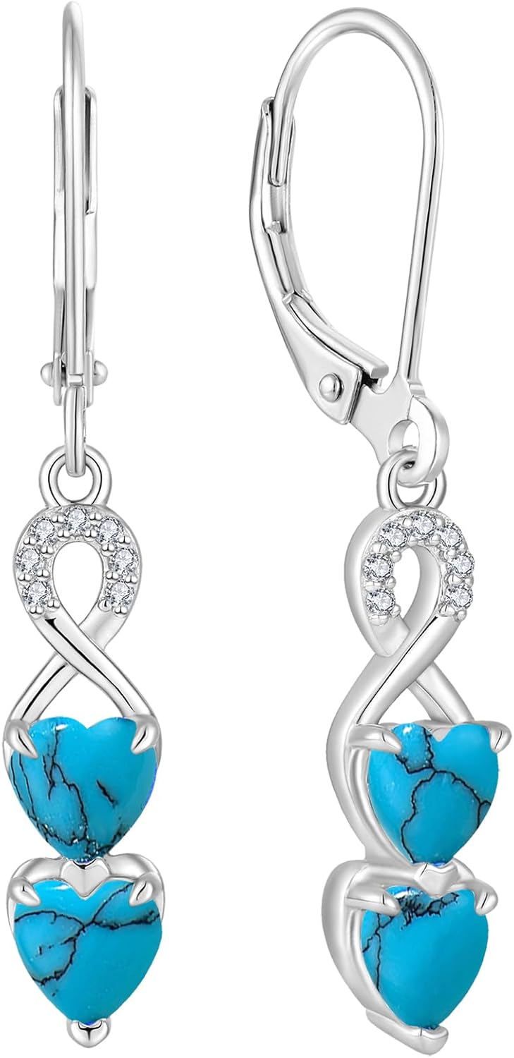 Turquoise Earrings 925 Sterling Silver Leverback Drop Dangle Earrings 5A Cubic Zirconia Jewelry for Women