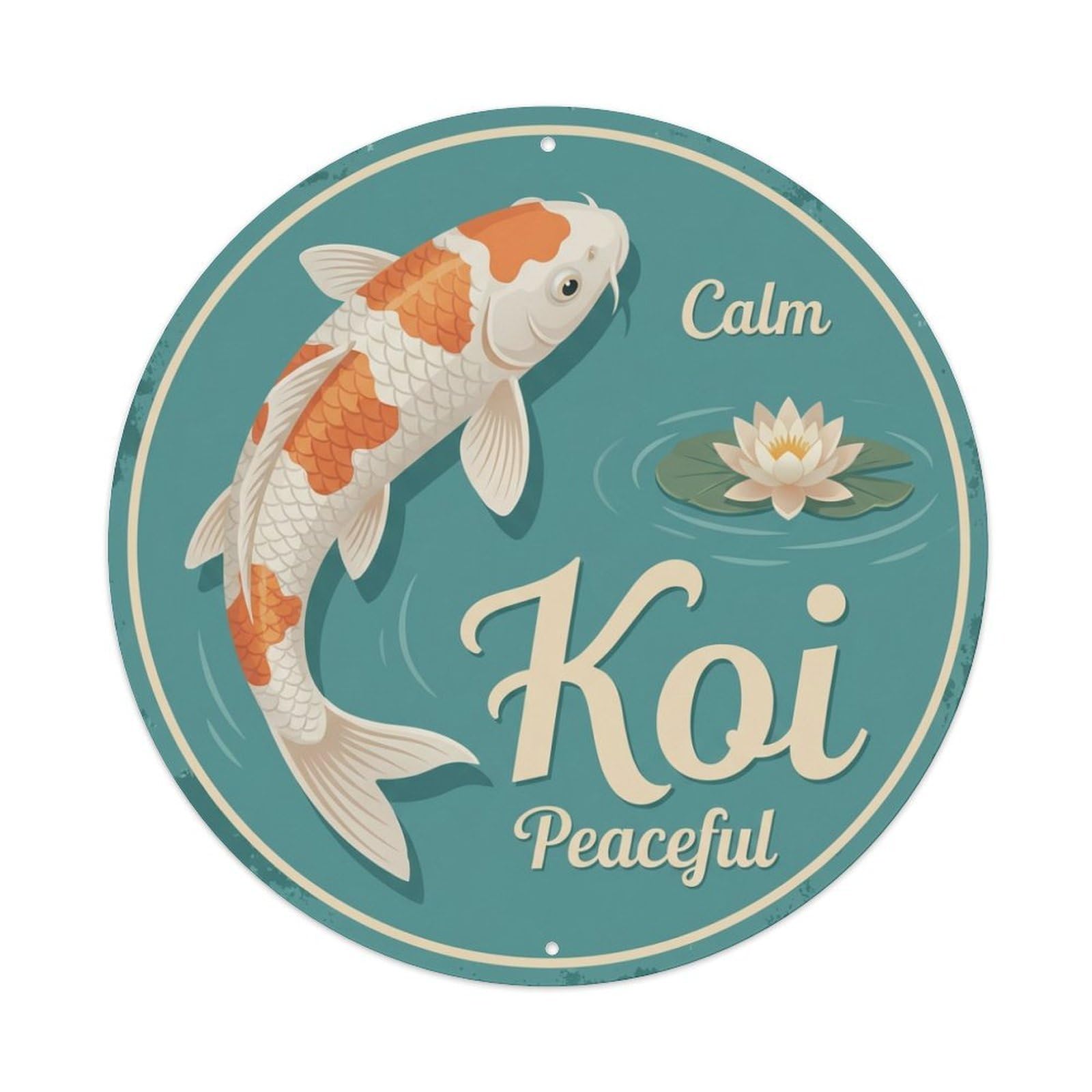Fyrn Style Metal Tin Sign Koi Fish Calm Peaceful Japan Retro Wall Art