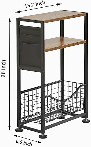 Miniatura 3 de Mesa auxiliar delgada con almacenamiento, mesas auxiliares delgadas de 3 niveles para espacios pequeños, mesa auxiliar delgada mesita de noche