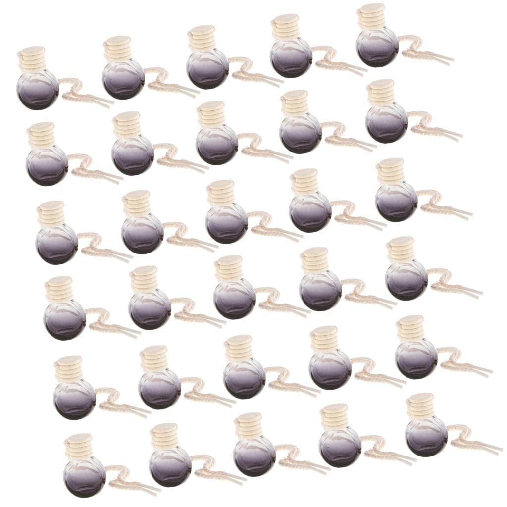 30 szt. 10 ml butelka perfum wisiorek samochód wiszący dekoracja domu, szklany samochodowy dyfuzor perfum zestaw do olejków eterycznych o stylowym okrągłym wzornictwie, idealny do samochodu, biura i