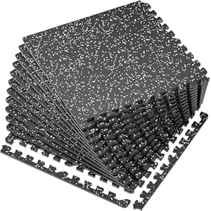 SUPERJARE 0.56” Thick 12 Pcs 48 Sq Ft Rubber Top Exercise Equipment Mats, High Density EVA Foam Mats with Rubber Top, Interlocking Gym Flooring for Home Gym, Protective Workout Mat, Black/Grey