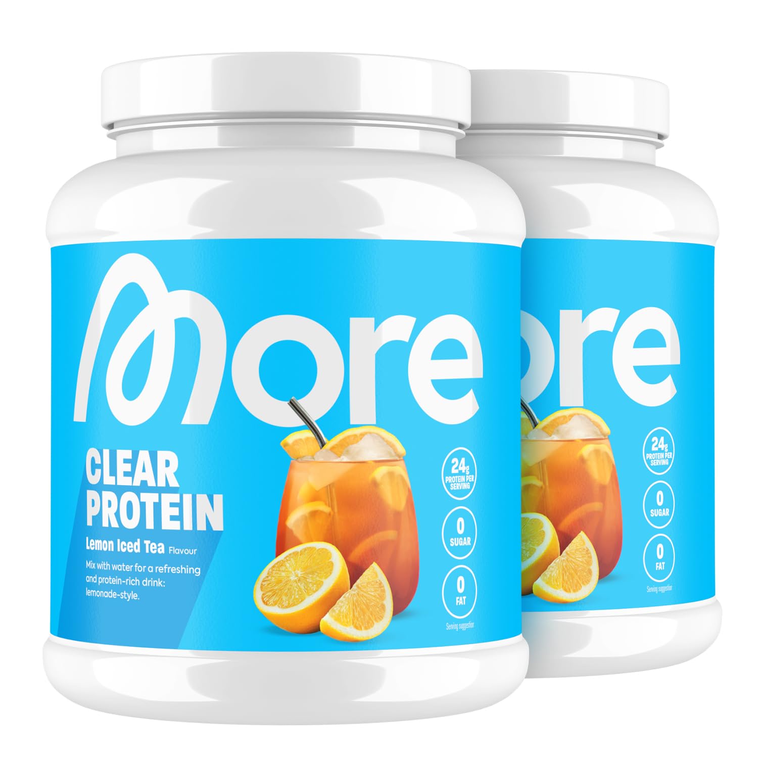 MORE Clear, Lemon Iced Tea, 2 x 600 g, Protein Drink mit Whey Isolat, clear Whey - made in Germany