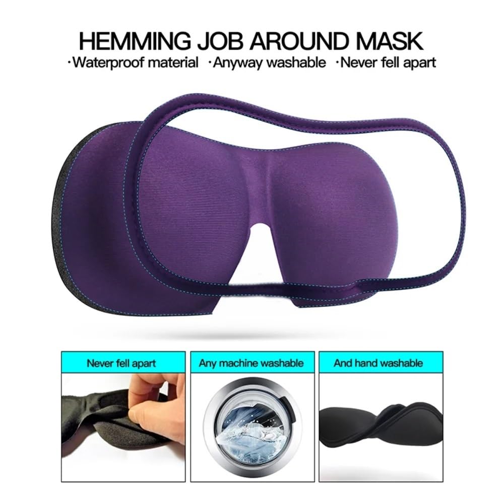 1 mascherina per dormire 3D naturale, per dormire, per uomini e donne, morbida, portatile, da viaggio (viola, 4 pezzi)
