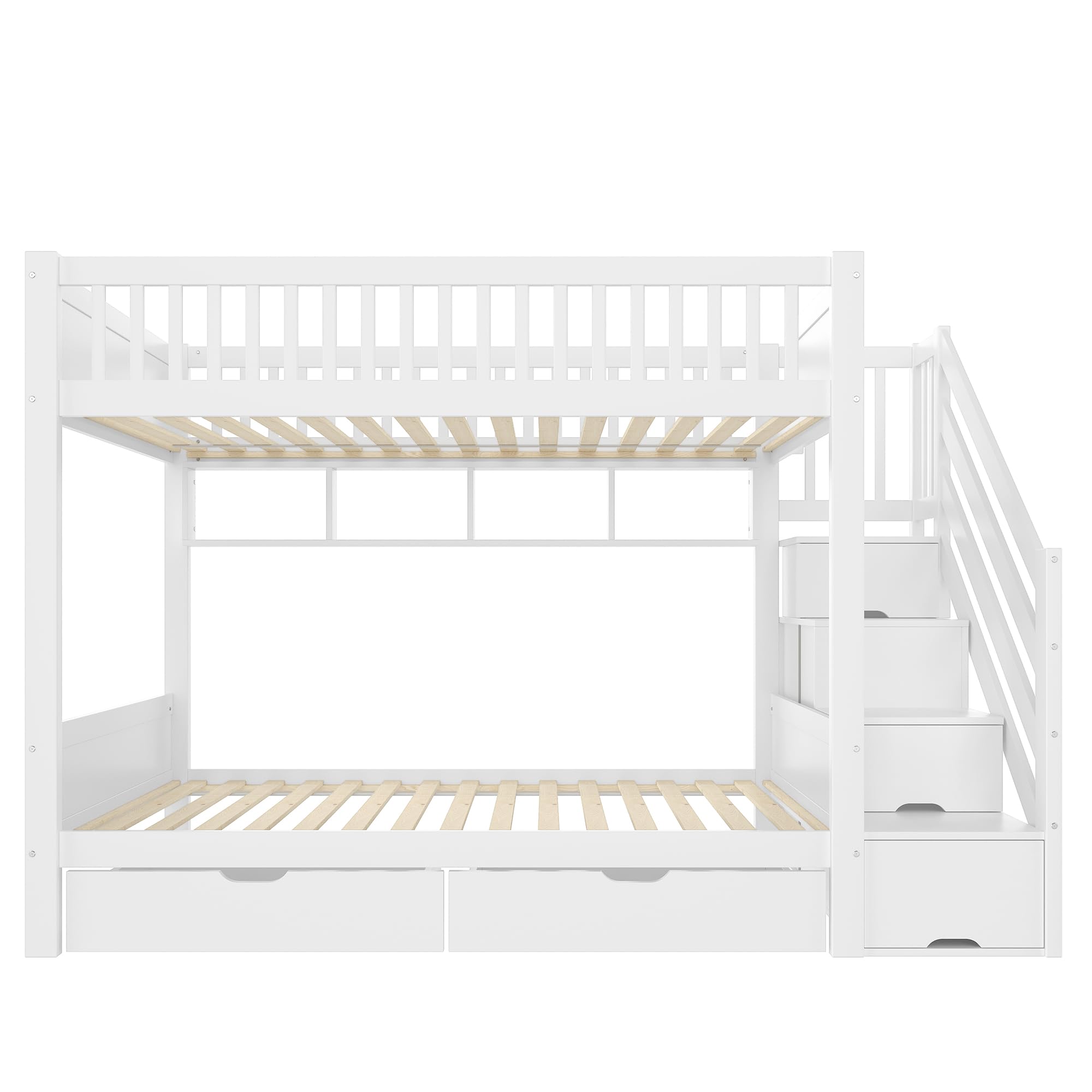 Letto a castello per 2 bambini, 90 x 200 cm, con scale, letto a soppalco con armadietti e protezione dalle cadute, con cassetto e scaffale, letti per ragazzi e ragazze, senza materasso (bianco