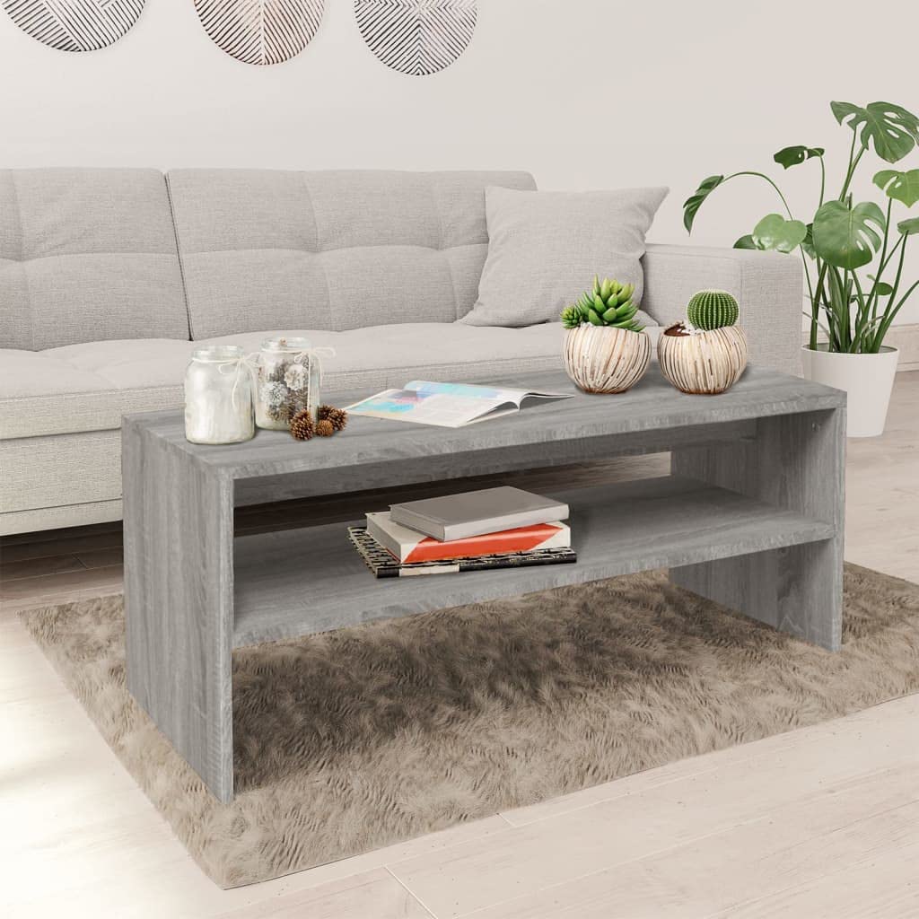 Générique Stolik kawowy Sonoma szary 100x40x40 cm Wood Ingenierie | Otwarta półka do przechowywania, wytrzymała góra, łatwy montaż, do salonu