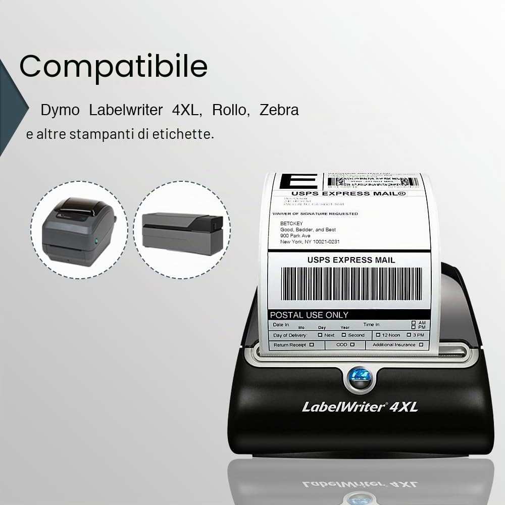 BETCKEY - 10 Rotoli S0947420 Etichette, 102mm x 59mm, 5750 Etichette di Spedizione Grandi Ad Alta Capacità Utilizzo per DYMO LabelWriter 4XL NON per 5XL